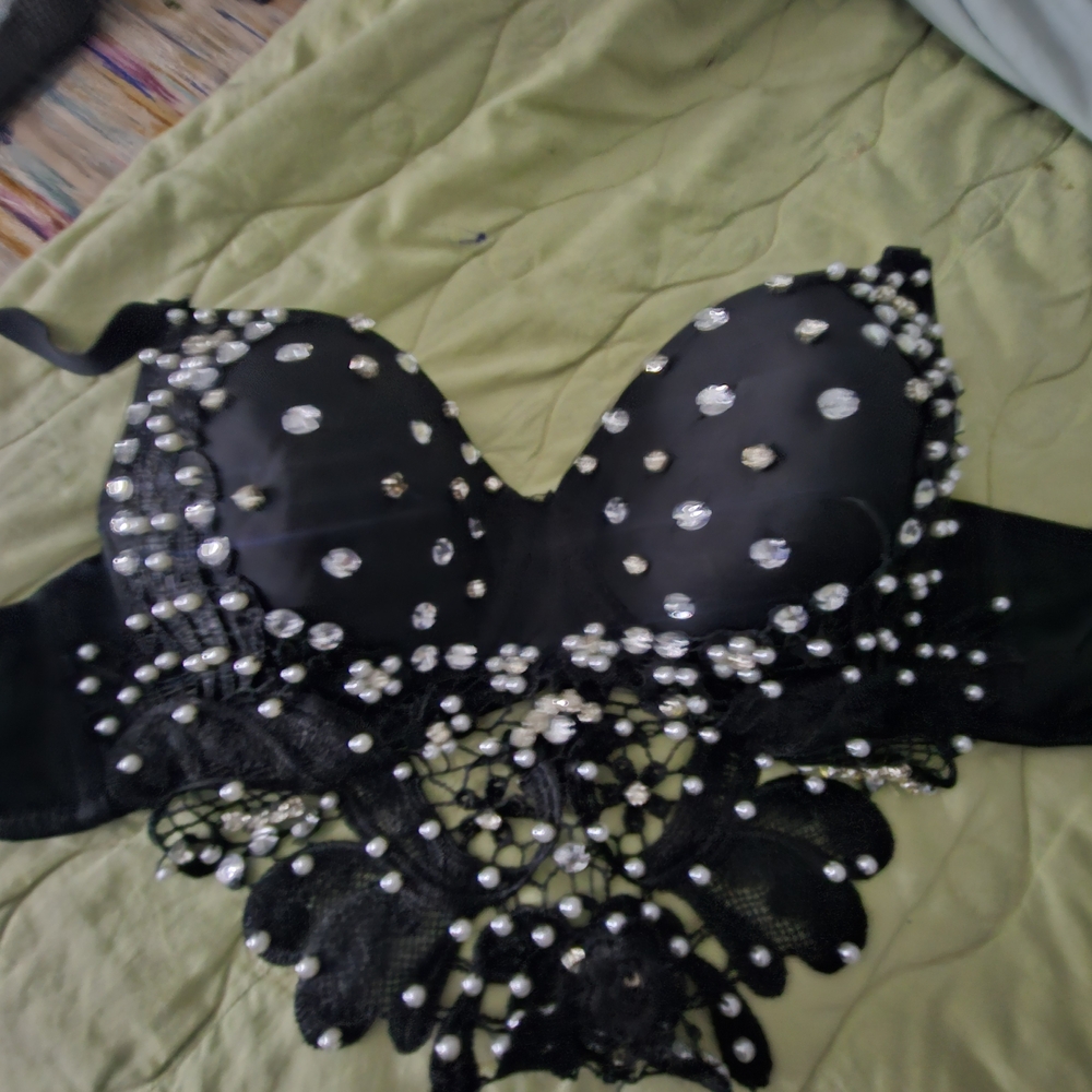 A Classy Chic Boutique Black and Silver Embellished Bra